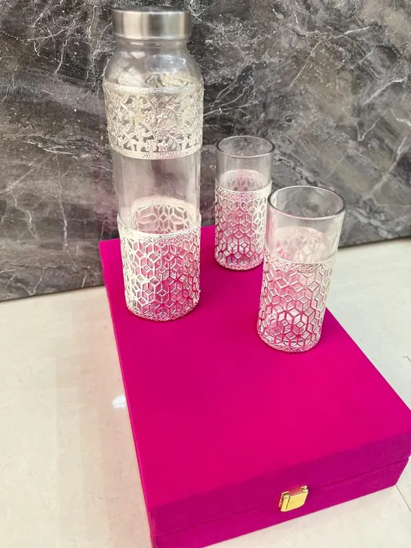 German_silver__Water_Bottle_and_glass__Set_-_Leak-Proof,_Eco-Friendly,_Handcrafted,_1_Bottle_and_2_Glass-Piece_Hydration_Set"