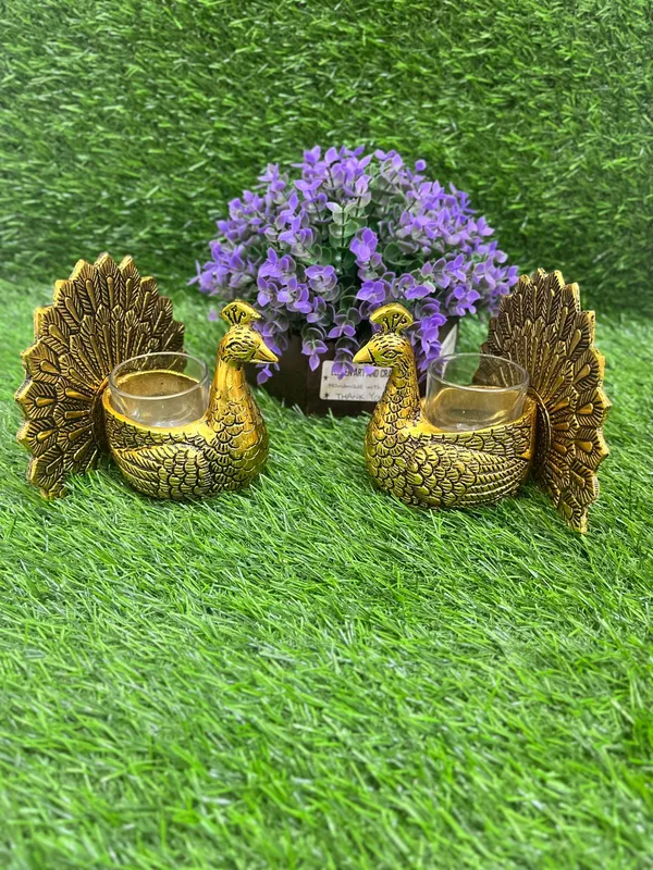 Dancing_Peacock_Figurine_for_Good_Luck_and_Love_|_Candle_Holder_for_Home_Dcor_Tabletop_Living_|_Showpiece_for_Valentine's_Day,_Birthday_(Scented_Glass_Votive_Candle_Included),_Gold