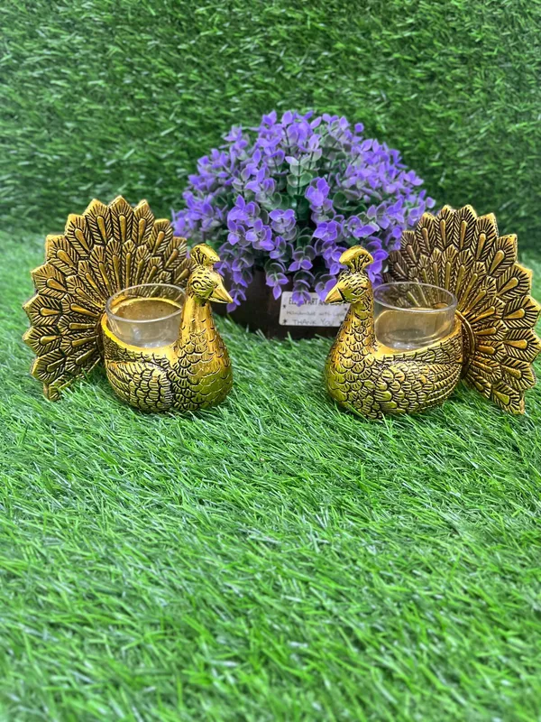 Dancing_Peacock_Figurine_for_Good_Luck_and_Love_|_Candle_Holder_for_Home_Dcor_Tabletop_Living_|_Showpiece_for_Valentine's_Day,_Birthday_(Scented_Glass_Votive_Candle_Included),_Gold