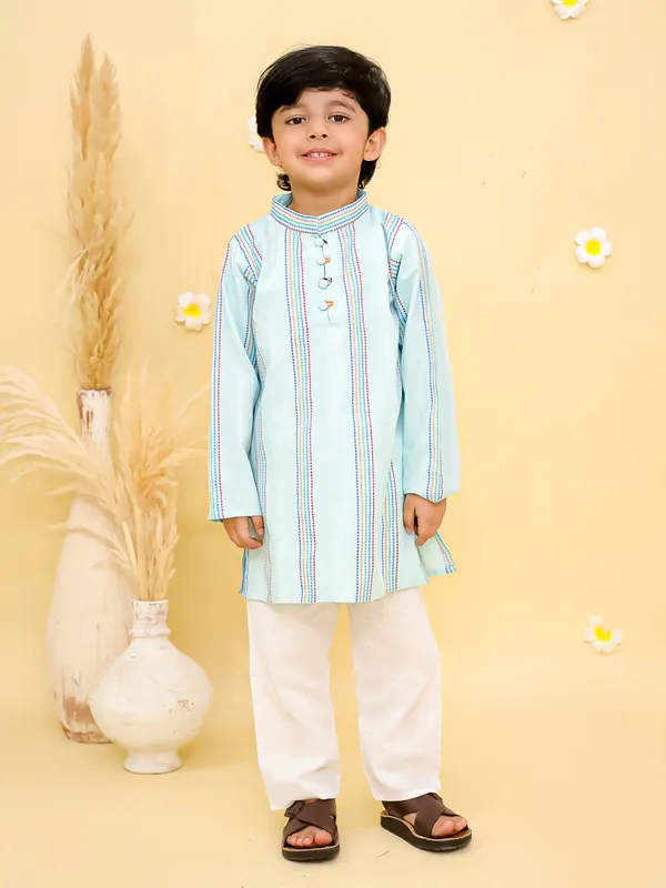 Junitos__Cotton_Woven_Full_Sleeves_Stripe_Printed__Kurta_Pajama-Purple