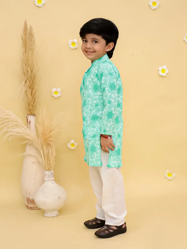 Junitos__Cotton_Woven_Full_Sleeves_paisley_Printed__Kurta_Pajama-_Green