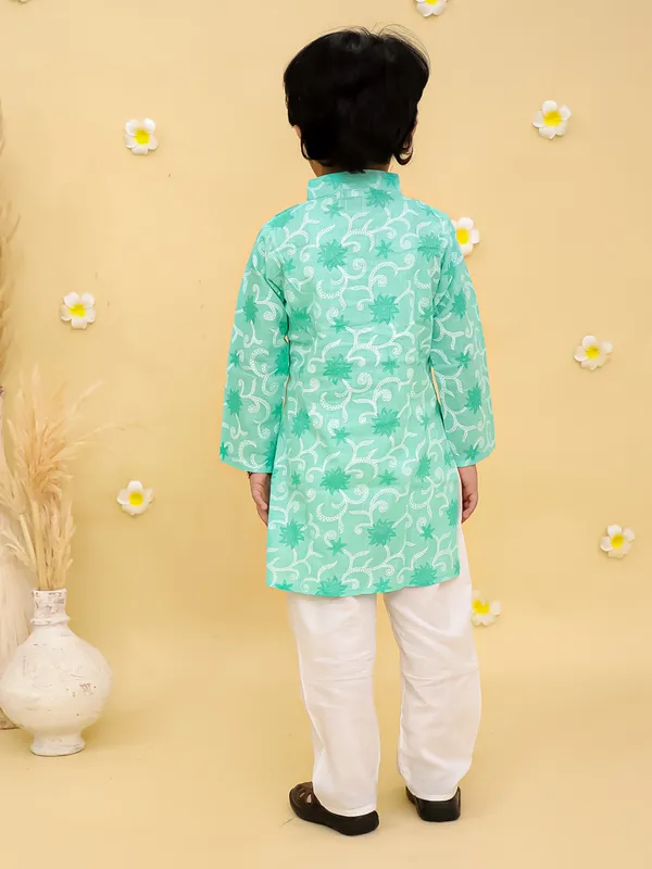 Junitos__Cotton_Woven_Full_Sleeves_paisley_Printed__Kurta_Pajama-_Green