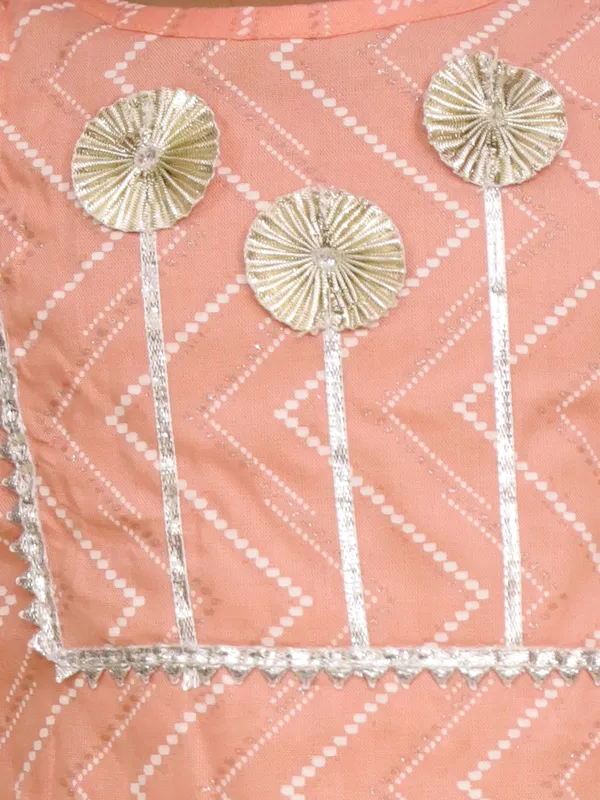 Junitos__Cotton_Woven_Three_Fourth_Sleeves_Floral_Printed_Gota_Lace_Embellished_Kurti_Sharara_Set -Peach