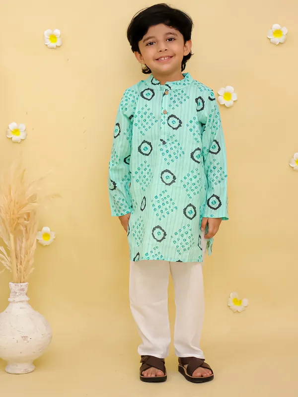 Junitos__Cotton_Woven_Full_Sleeves_paisley_Printed__Kurta_Pajama-Green