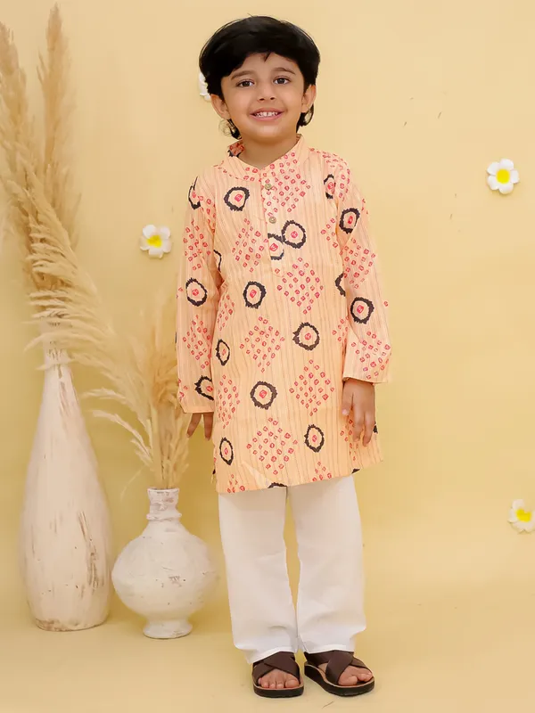 Junitos__Cotton_Woven_Full_Sleeves_paisley_Printed__Kurta_Pajama-Peach