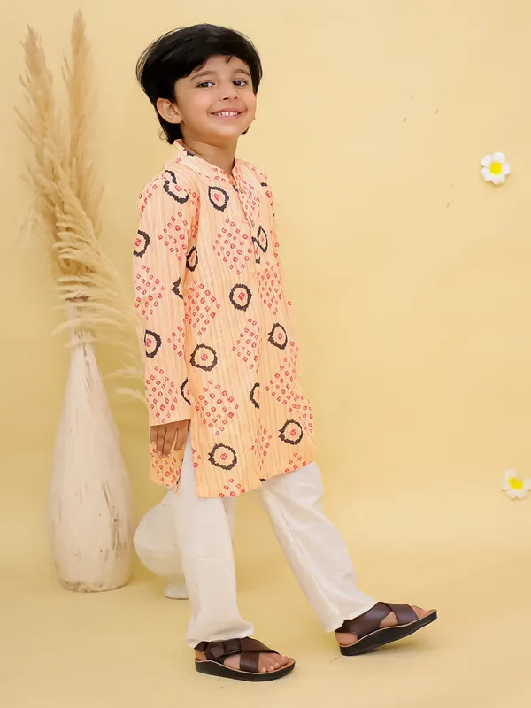Junitos__Cotton_Woven_Full_Sleeves_paisley_Printed__Kurta_Pajama-Peach