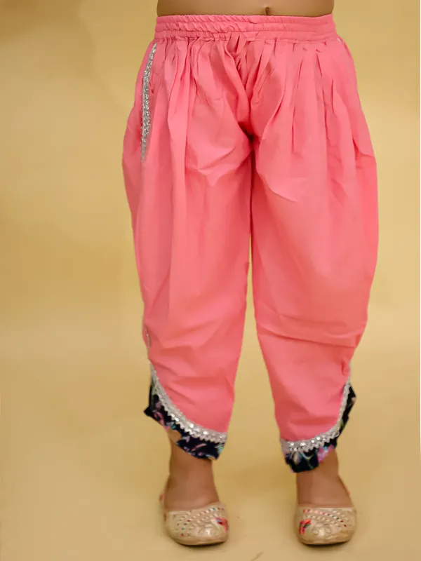 Junitos__Cotton_Woven_Short_Sleeves_paisley__Printed_Gota_Lace_Embellished_Kurti_Dhoti_Set -_Blue
