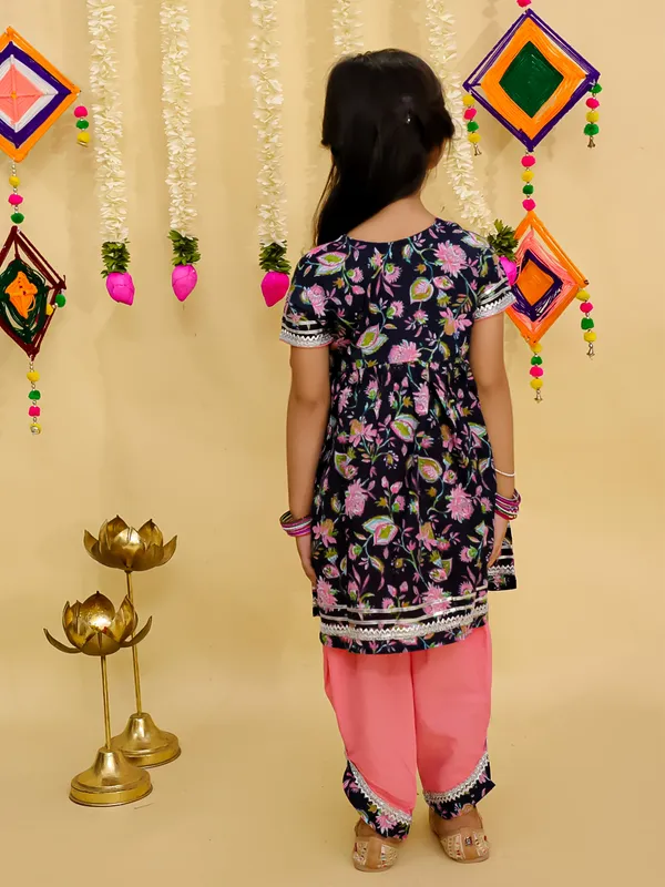Junitos__Cotton_Woven_Short_Sleeves_paisley__Printed_Gota_Lace_Embellished_Kurti_Dhoti_Set -_Blue