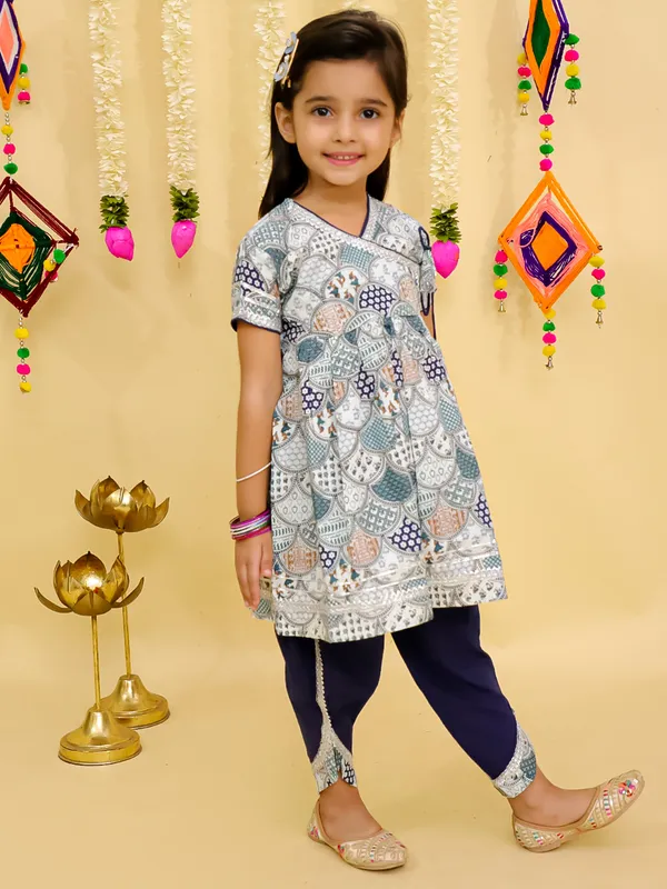 Junitos__Cotton_Woven_Short_Sleeves_paisley__Printed_Gota_Lace_Embellished_Kurti_Dhoti_Set -Navy_Blue