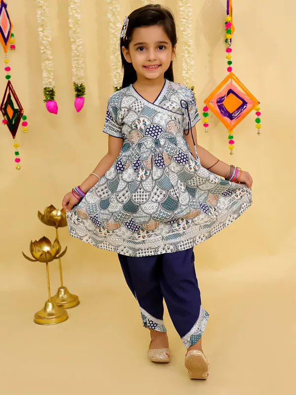 Junitos__Cotton_Woven_Short_Sleeves_paisley__Printed_Gota_Lace_Embellished_Kurti_Dhoti_Set -Navy_Blue