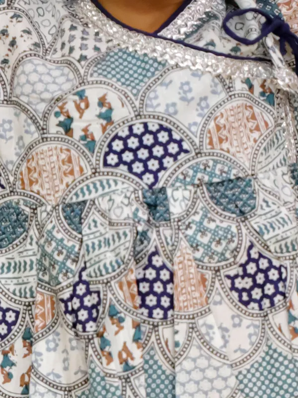Junitos__Cotton_Woven_Short_Sleeves_paisley__Printed_Gota_Lace_Embellished_Kurti_Dhoti_Set -Navy_Blue