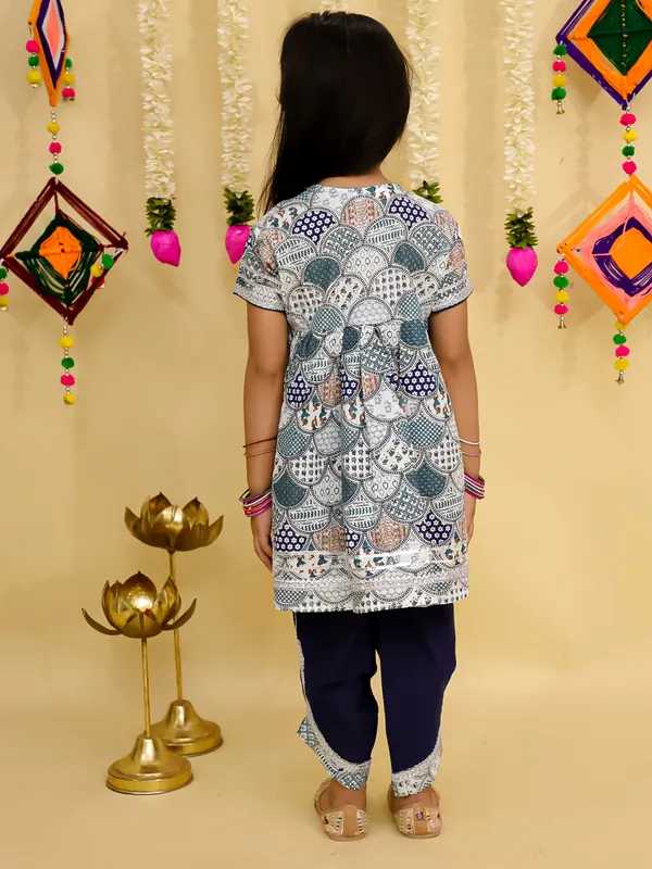 Junitos__Cotton_Woven_Short_Sleeves_paisley__Printed_Gota_Lace_Embellished_Kurti_Dhoti_Set -Navy_Blue