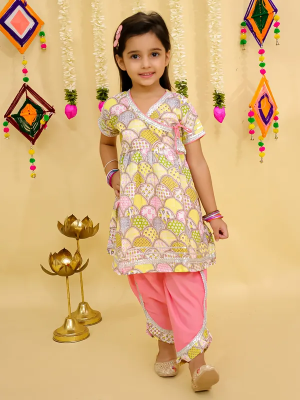 Junitos__Cotton_Woven_Short_Sleeves_paisley__Printed_Gota_Lace_Embellished_Kurti_Dhoti_Set -Yellow