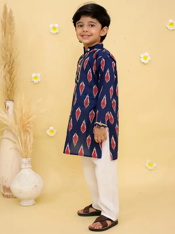 Junitos__Cotton_Woven_Full_Sleeves_Ikat_Printed__Kurta_Pajama-Blue