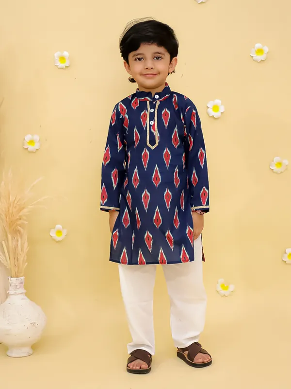 Junitos__Cotton_Woven_Full_Sleeves_Ikat_Printed__Kurta_Pajama-Blue