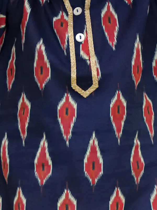 Junitos__Cotton_Woven_Full_Sleeves_Ikat_Printed__Kurta_Pajama-Blue