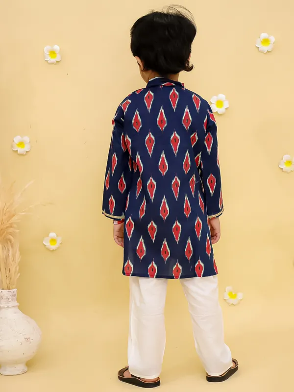 Junitos__Cotton_Woven_Full_Sleeves_Ikat_Printed__Kurta_Pajama-Blue