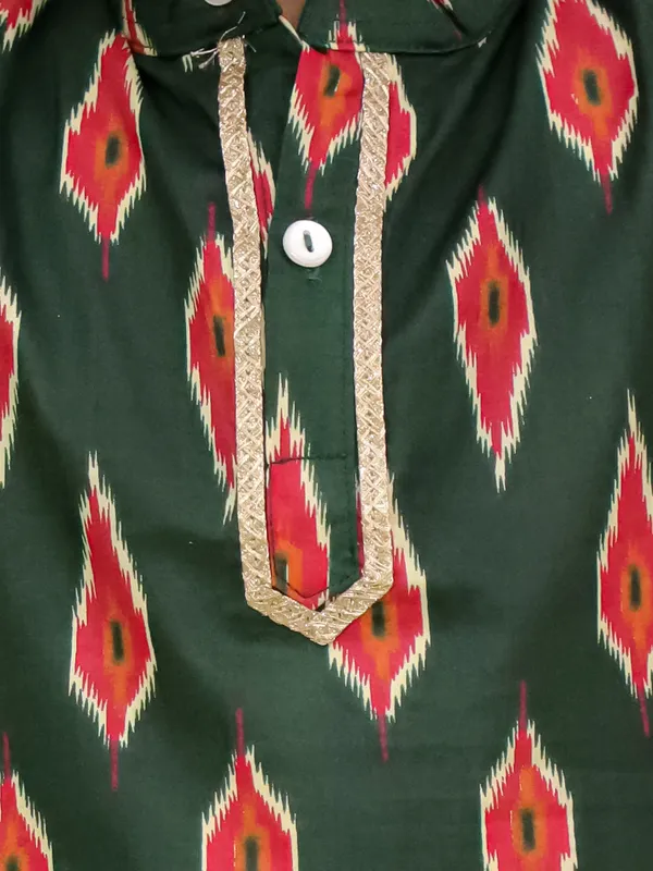 Junitos__Cotton_Woven_Full_Sleeves_Ikat_Printed__Kurta_Pajama-Green