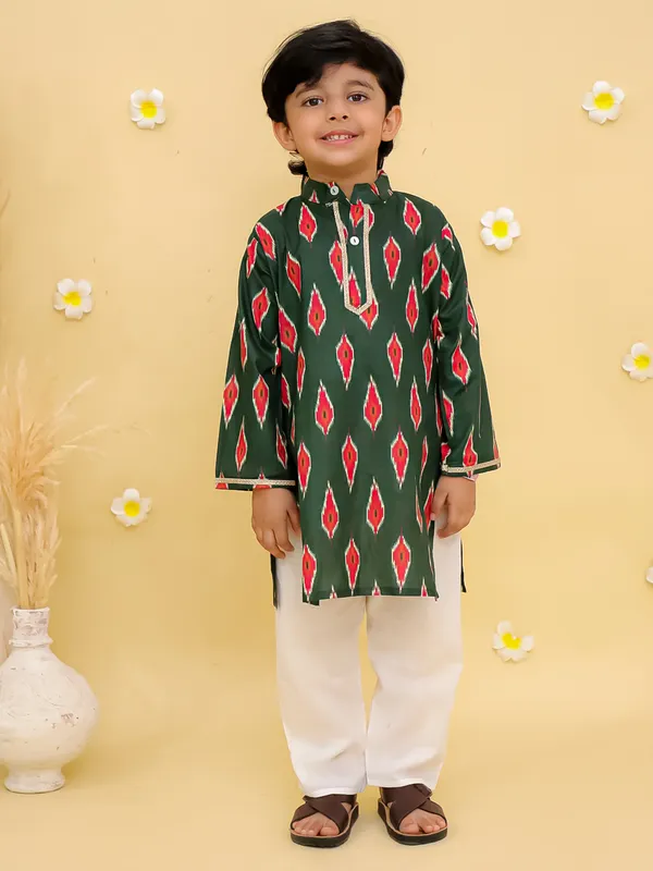 Junitos__Cotton_Woven_Full_Sleeves_Ikat_Printed__Kurta_Pajama-Green