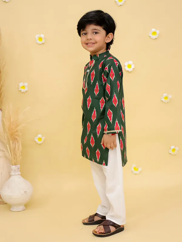 Junitos__Cotton_Woven_Full_Sleeves_Ikat_Printed__Kurta_Pajama-Green
