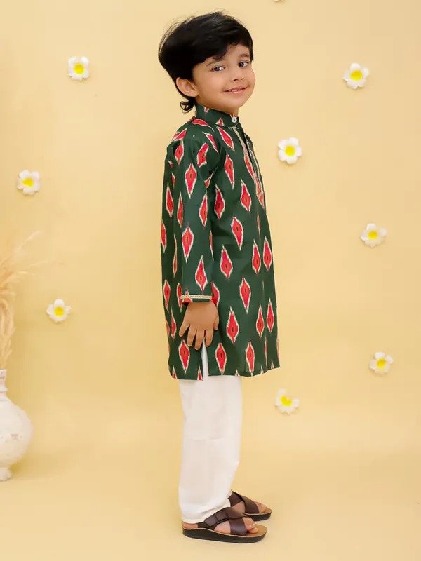 Junitos__Cotton_Woven_Full_Sleeves_Ikat_Printed__Kurta_Pajama-Green