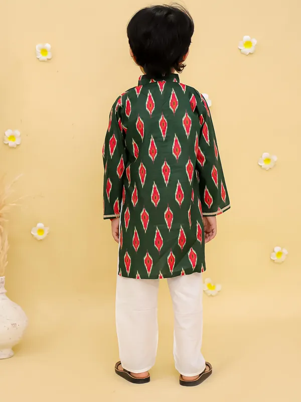 Junitos__Cotton_Woven_Full_Sleeves_Ikat_Printed__Kurta_Pajama-Green