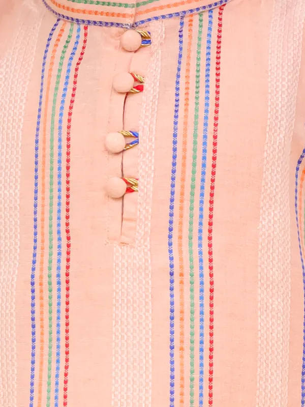Junitos__Cotton_Woven_Full_Sleeves_Stripe_Printed__Kurta_Pajama-Peach