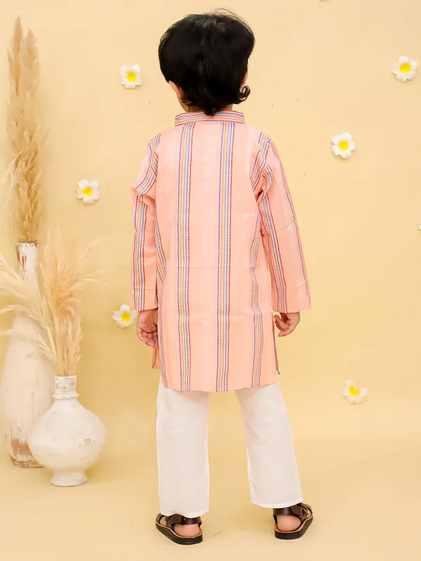 Junitos__Cotton_Woven_Full_Sleeves_Stripe_Printed__Kurta_Pajama-Peach