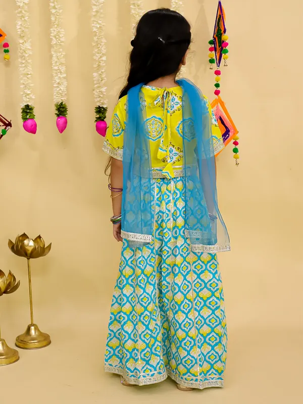 Junitos_Cotton_Woven__Short_Sleeve_Chevron_Printed__Lehenga_Choli_Dupatta_-Blue