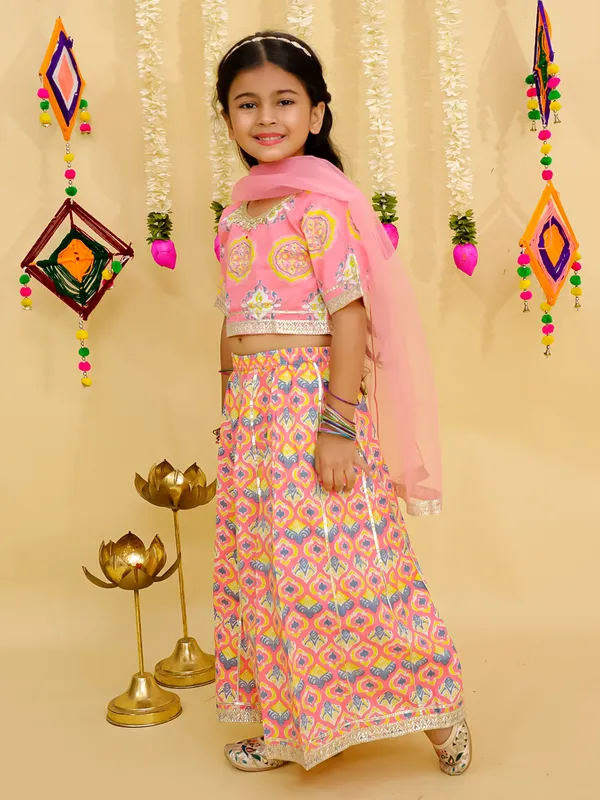 Junitos_Cotton_Woven__Short_Sleeve_Chevron_Printed__Lehenga_Choli_Dupatta_-Pink