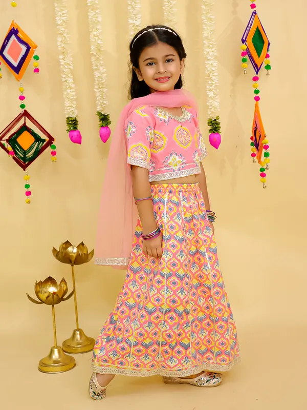 Junitos_Cotton_Woven__Short_Sleeve_Chevron_Printed__Lehenga_Choli_Dupatta_-Pink