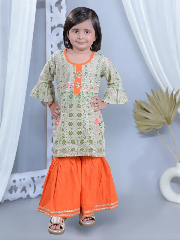 Beige_Printed_Straight_Pure_Cotton_Kurti_With_Sharara
