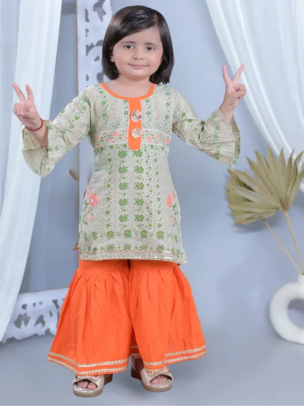 Beige_Printed_Straight_Pure_Cotton_Kurti_With_Sharara