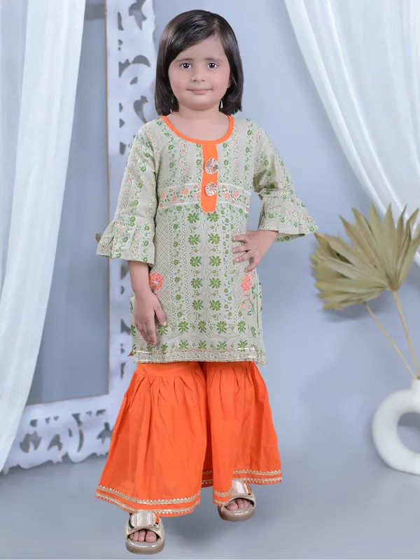 Beige_Printed_Straight_Pure_Cotton_Kurti_With_Sharara