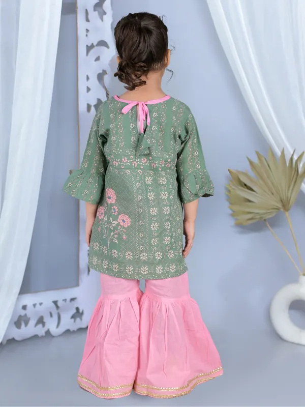 Green_Printed_Straight_Pure_Cotton_Kurti_With_Sharara