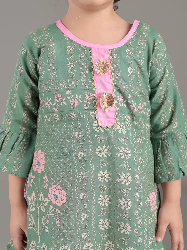Green_Printed_Straight_Pure_Cotton_Kurti_With_Sharara