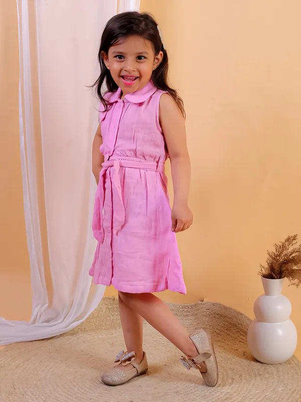 Pink_Solid_Double_Gauze_Cotton_Sleeveless_Dress