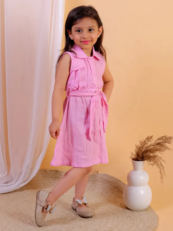 Pink_Solid_Double_Gauze_Cotton_Sleeveless_Dress