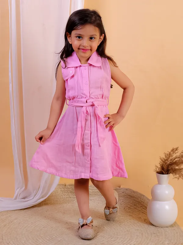 Pink_Solid_Double_Gauze_Cotton_Sleeveless_Dress