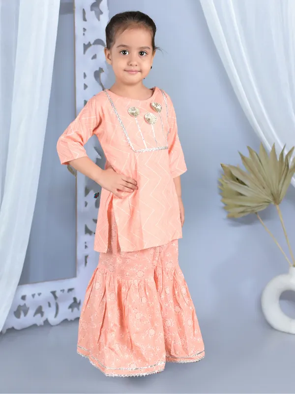 Orange_Printed_Straight_Viscose_Kurti_With_Sharara