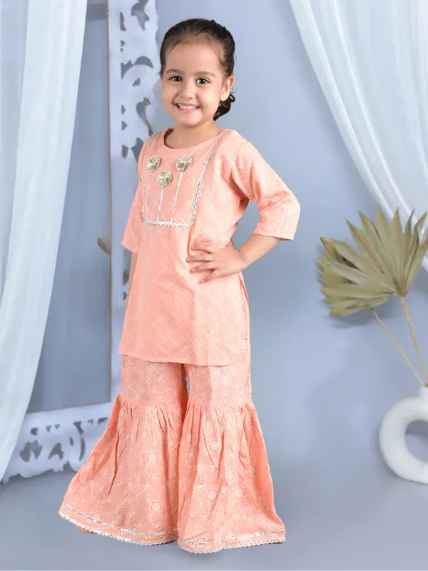 Orange_Printed_Straight_Viscose_Kurti_With_Sharara