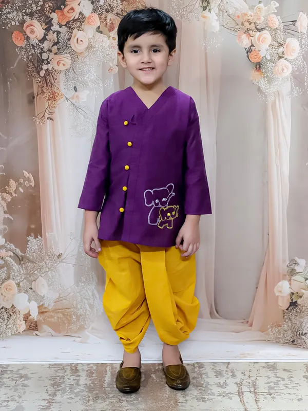 Purple_Pure_Cotton_Full_Sleeve_Embroidered_Kurta_With_Dhoti