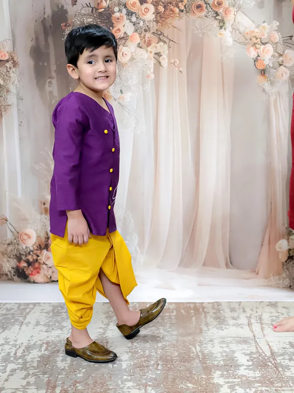 Purple_Pure_Cotton_Full_Sleeve_Embroidered_Kurta_With_Dhoti