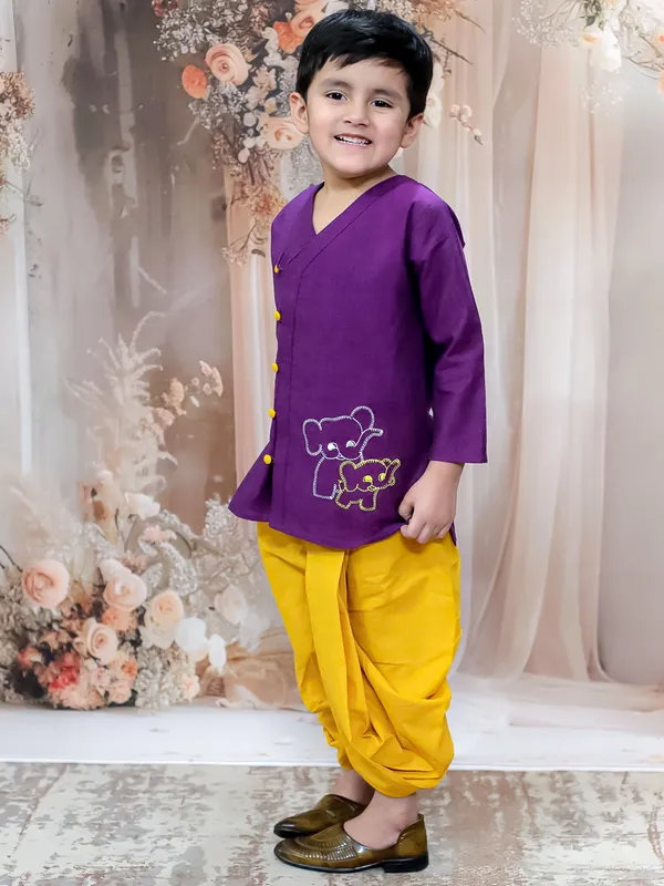 Purple_Pure_Cotton_Full_Sleeve_Embroidered_Kurta_With_Dhoti