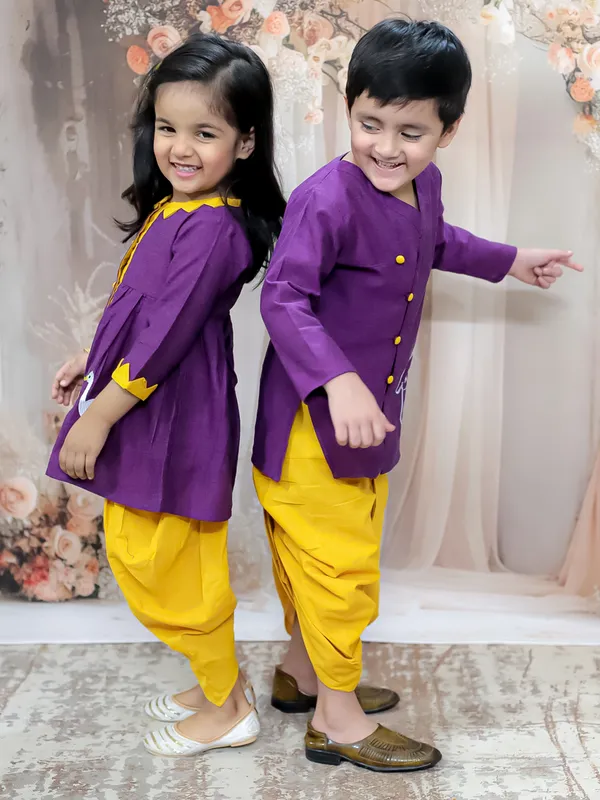 Purple_Pure_Cotton_Full_Sleeve_Embroidered_Dress_With_Dhoti