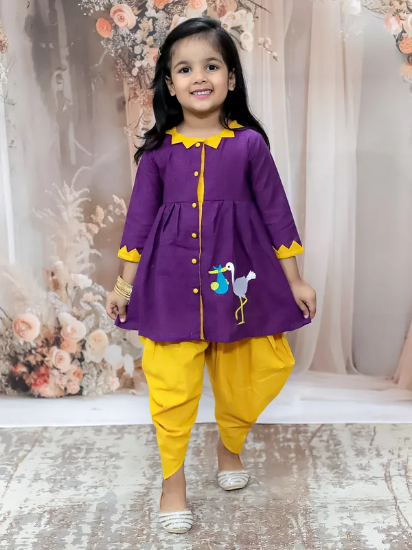 Purple_Pure_Cotton_Full_Sleeve_Embroidered_Dress_With_Dhoti