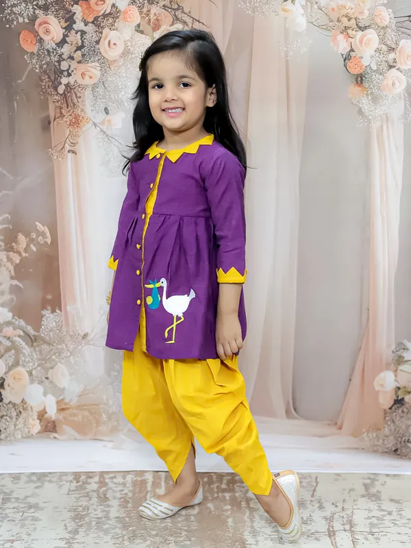 Purple_Pure_Cotton_Full_Sleeve_Embroidered_Dress_With_Dhoti
