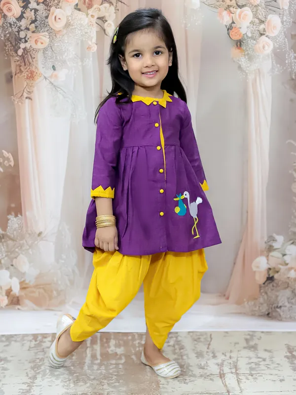 Purple_Pure_Cotton_Full_Sleeve_Embroidered_Dress_With_Dhoti