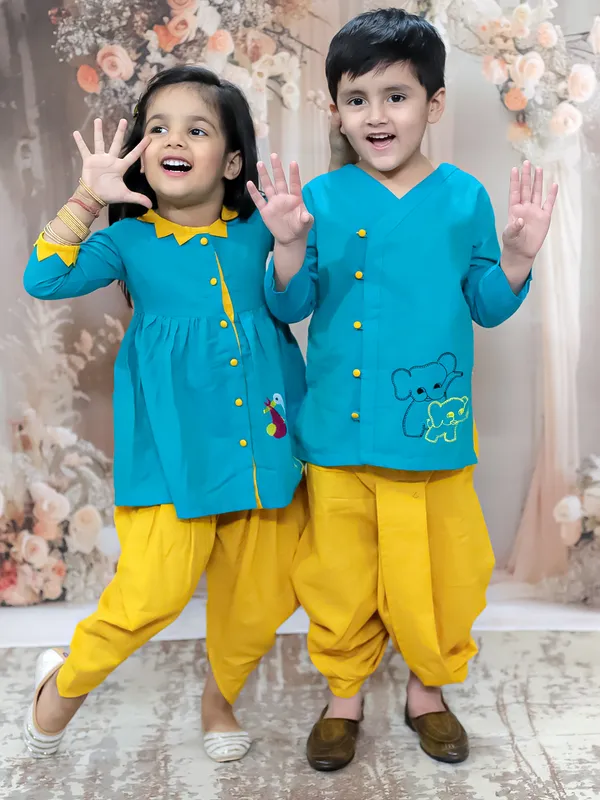 Tq_Green_Pure_Cotton_Full_Sleeve_Embroidered_Dress_With_Dhoti