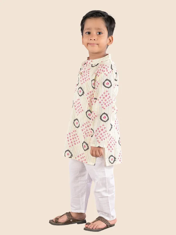 Cream_Printed_Kantha_Woven_Cotton_Kurta_With_Pyjamas